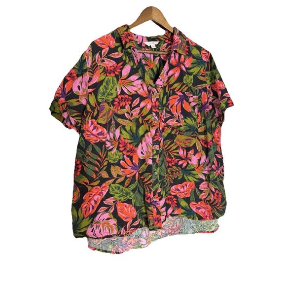 Terra‎ & Sky Boho Floral Linen Blend Button Up Hawaiian Shirt Women Plus Size 2X - Picture 1 of 7